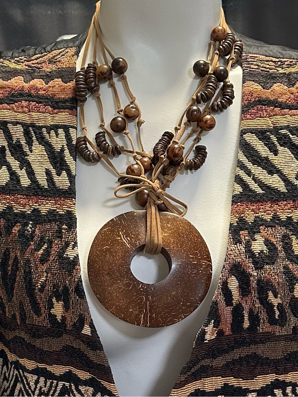 VTG Coconut Beaded Boho Necklace & Earring Set NWT Charming Charlie